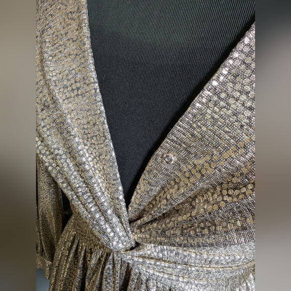 Skies Are Blue Gold Ruffled Wrap Mini Dress Women's Size Small - Picture 14 of 16